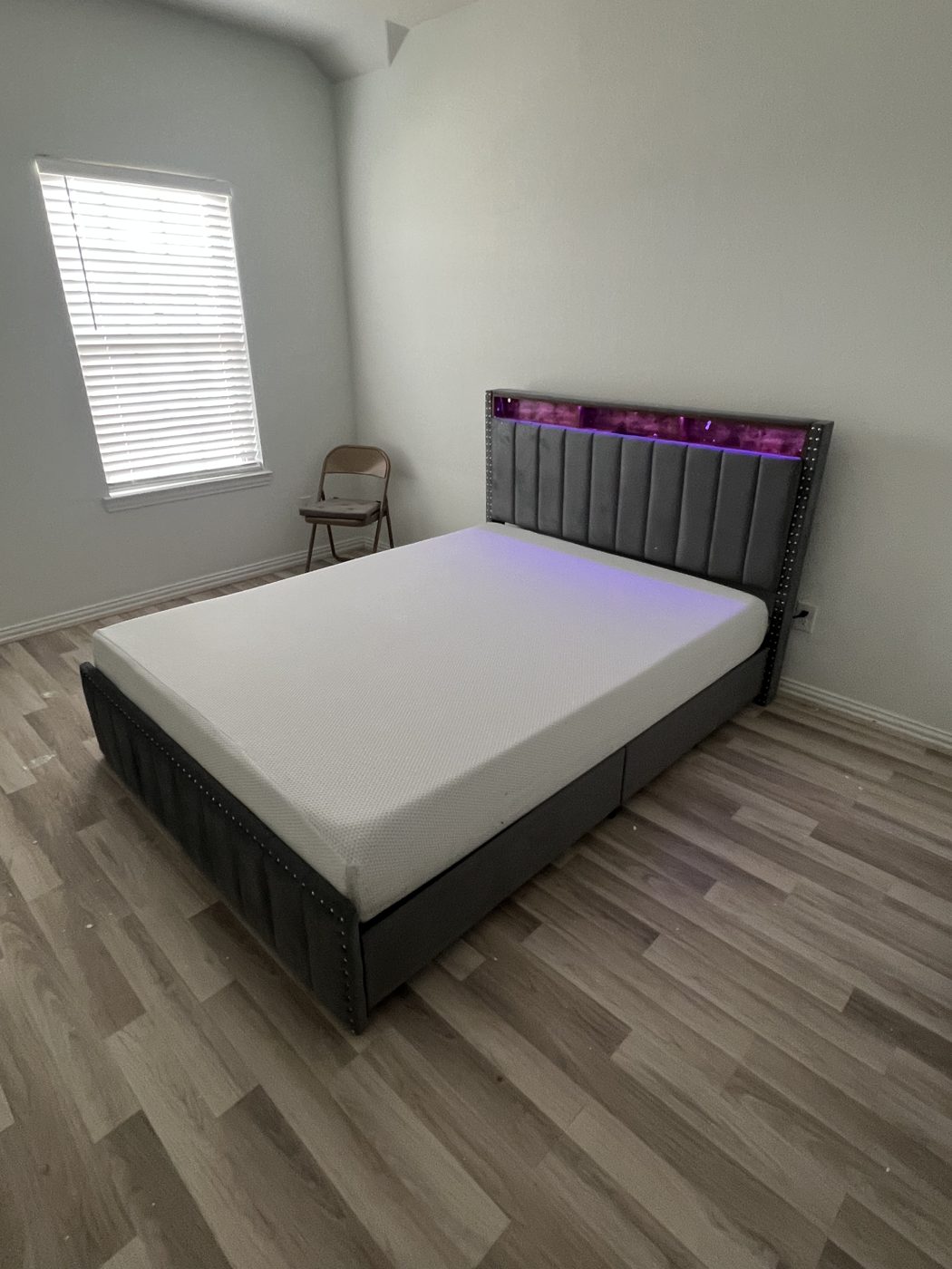 Upholstered LED bed frame assembled, Katy TX